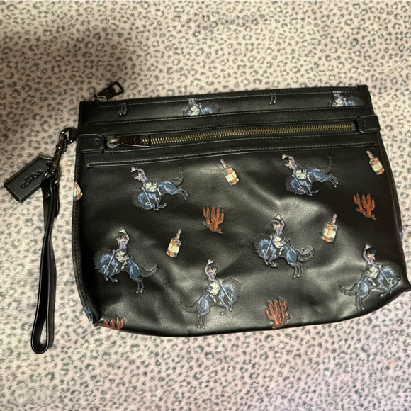 Coach Black Leather Toiletry Bag with Cowboy Print - Picture 1 of 4